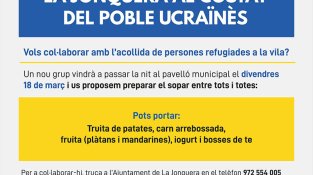 Demanen col·laboracions per fer el sopar al nou grup d'ucraïnesos que avui dormirà al pavelló