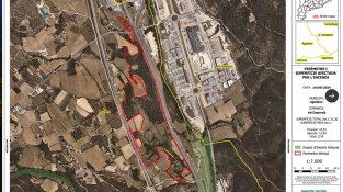 Plànol de delimotació del perímetre afectat per l'incendi de dissabte