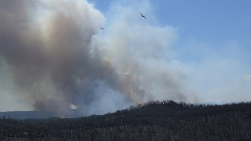 Dos hidroavions actuen a la massa forestal d'Agullana avui al migdia