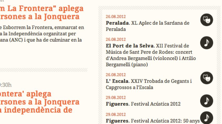 Captura de pantalla de l'apartat de l'agenda cultural comarcal