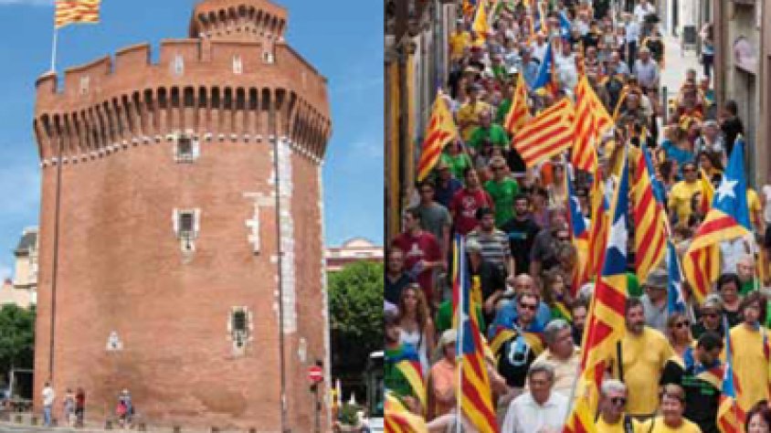 A l’esquerra una imatge del castellet de Perpinyà, capital de la Catalunya del Nord. A la dreta la Jonquera el 19 d’agost passat (J.R.)