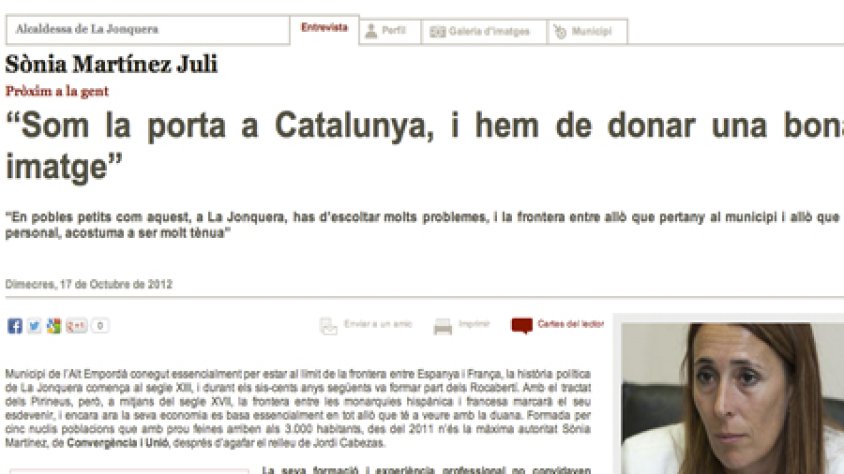 Captura de pantalla de l'entrevista del digital "alcaldes.eu" a Sònia Martínez