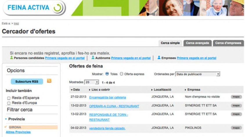 Ofertes laborals de la Jonquera al portal de Feina Activa