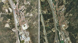 La Jonquera aèria amb 12 anys de diferència: a l'esquerra una imatge de 2002, ia la dreta de 2014