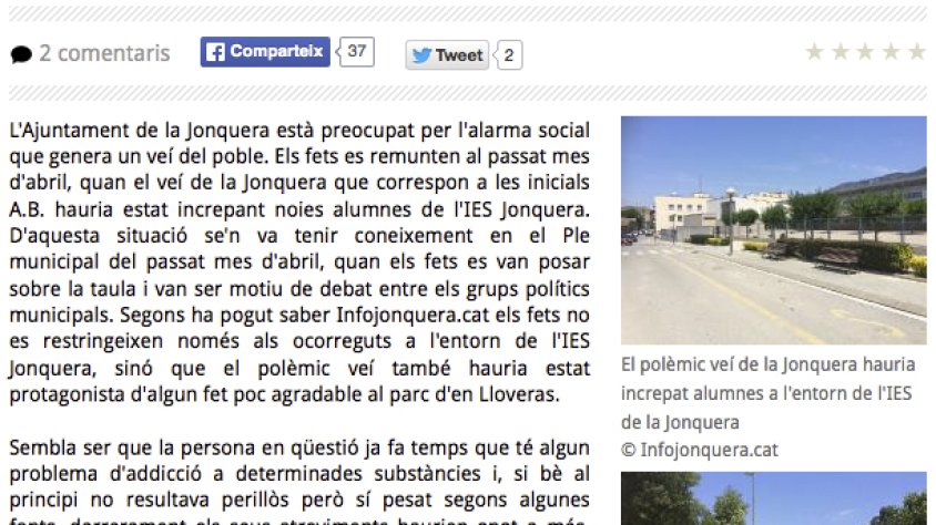 Captura de pantalla de la notícia que va crear alarma social