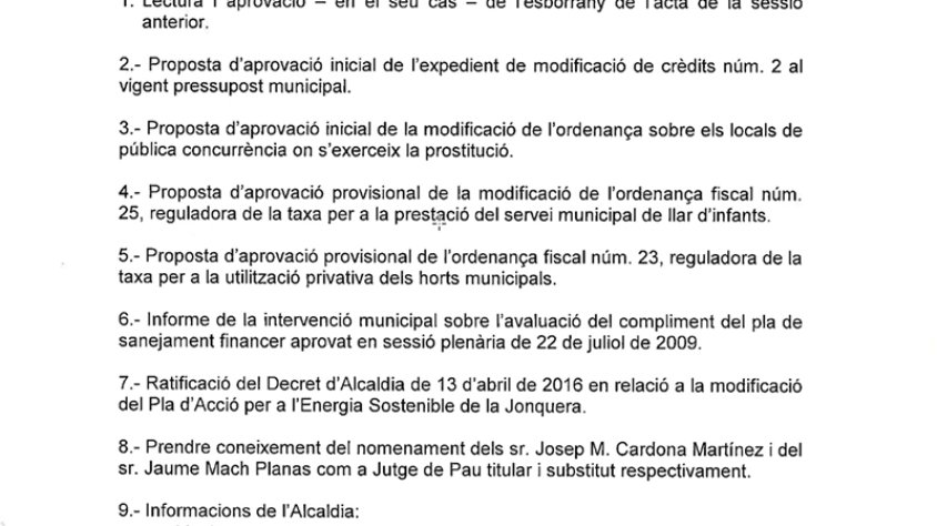Convocatòria del Ple municipal de maig per dijous 26 de maig