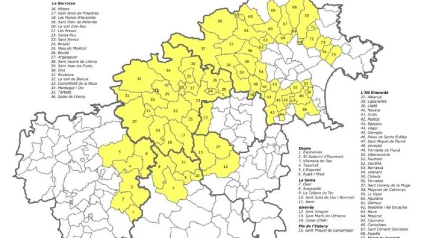 Mapa dels municipis que es poden acollir als ajuts
