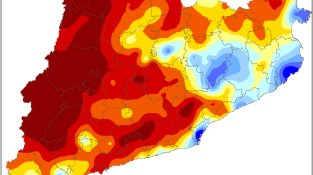Mapa de precipitacions acumulades segons mitjana duran el mes de setembre a Catalunya. Mapes de precipitació acumulada durant el mes de setembre del 2019 i de percentatge d’aquesta respecte de la mitjana climàtica.