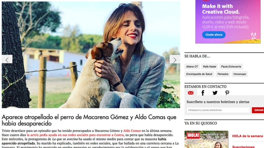 La notícia a la revista Hola