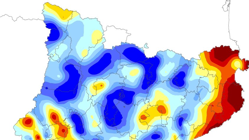 Plànol de percentatge de precipitació respecte mitjana climatica del mes d'agost 2022 Autor: Meteocat