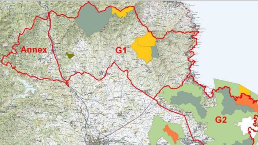 Al mig, marcada en vermell, la delimitació que tindria el nou parc