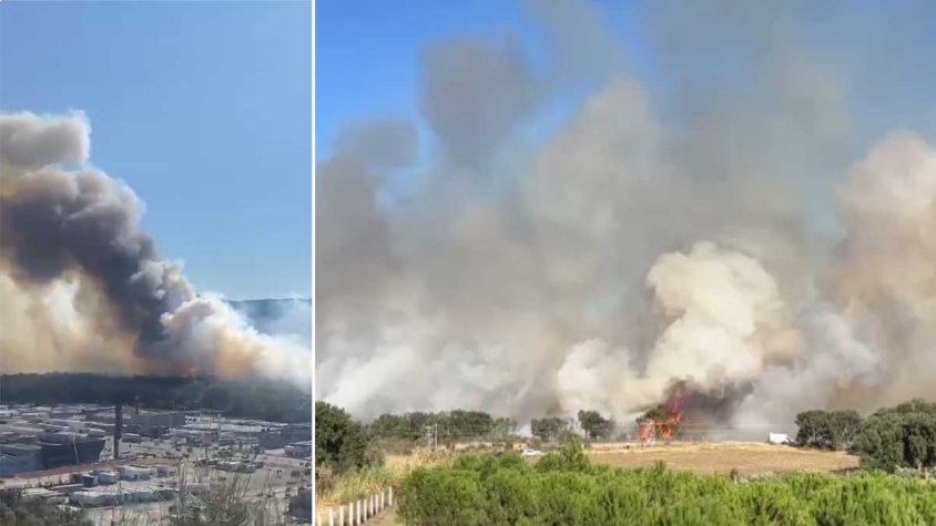 Els Bombers treballen en un incendi agrícola-forestal a Agullana