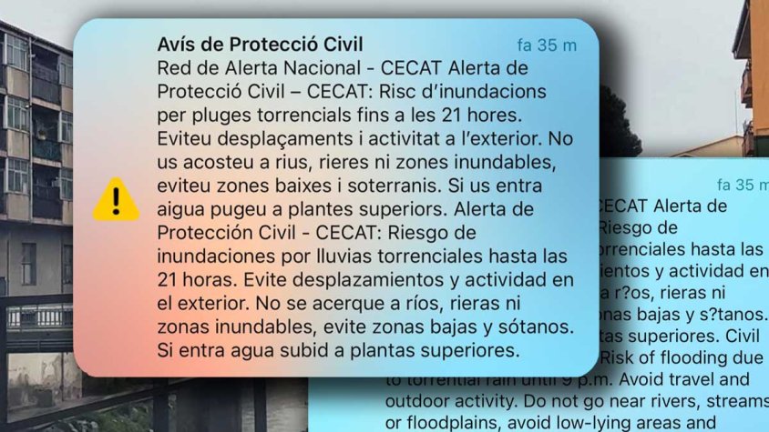 Protecció Civil envia un missatge d'alerta als mòbils per l'empitjorament de les previsions de pluja