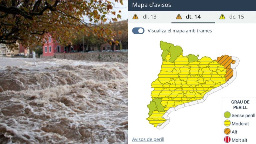 Alerta per fortes pluges dimarts a l'Alt Empordà. Riu: imatge d'arxiu. Avís: Meteocat avui dilluns