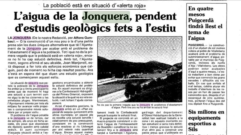 Efemèrides. La Jonquera, en “alerta roja” per sequera el 24 d'octubre de 1985