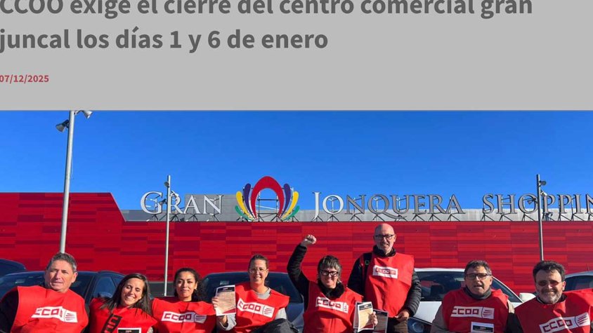 CCOO exigeix el tancament de Gran Jonquera els dies 1 i 6 de gener