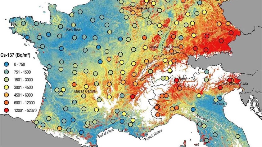 Mapa de contaminació de  Caesium-137  a Europa després de l'explosió de Txernòbil