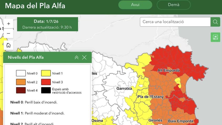 Alerta per l'elevat risc d'incendi: La Jonquera entra avui en nivell 3 del Pla Alfa