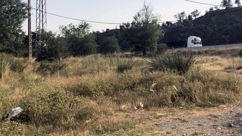 Tovalloletes higièniques a l'espai on conflueixen la carretera de l'Estrada en l'accés a la N-II i el riu Llobregat